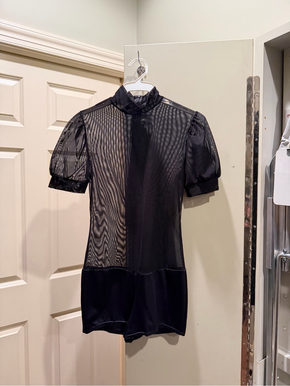 SHEIN Black Sheer Mesh Puff Sleeve Top